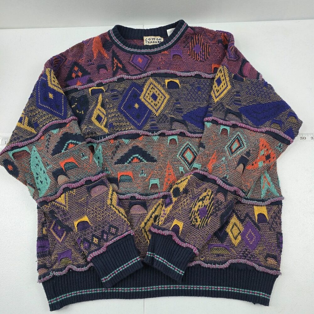 Cotton Traders Vintage‎ Coogi Style 3D Knit Sweater Multicolor Abstract Men's L
